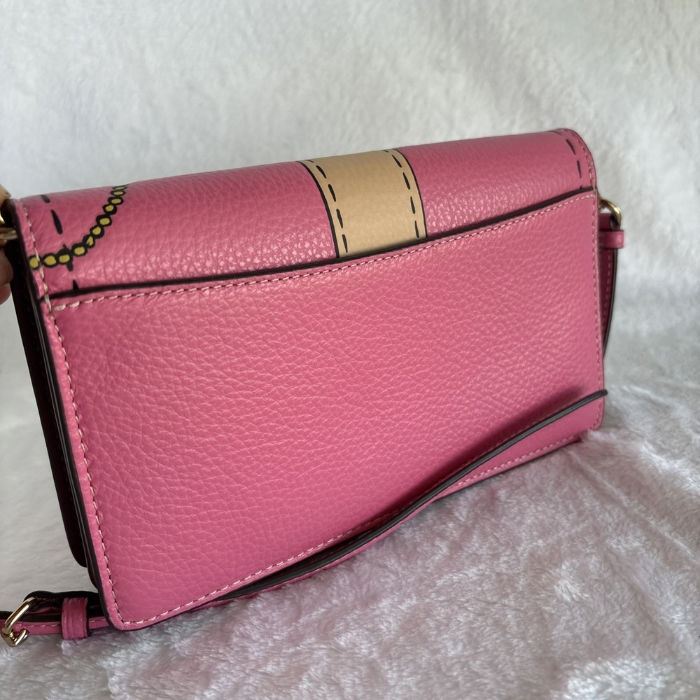 COACH Anna Foldover Crossbody Clutch Pink Pebble Leather Trompe L'oeil CH181 - Picture 5 of 16